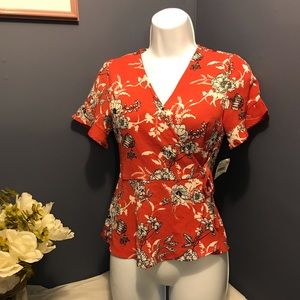 Bobeau Petite Orange Wrap top